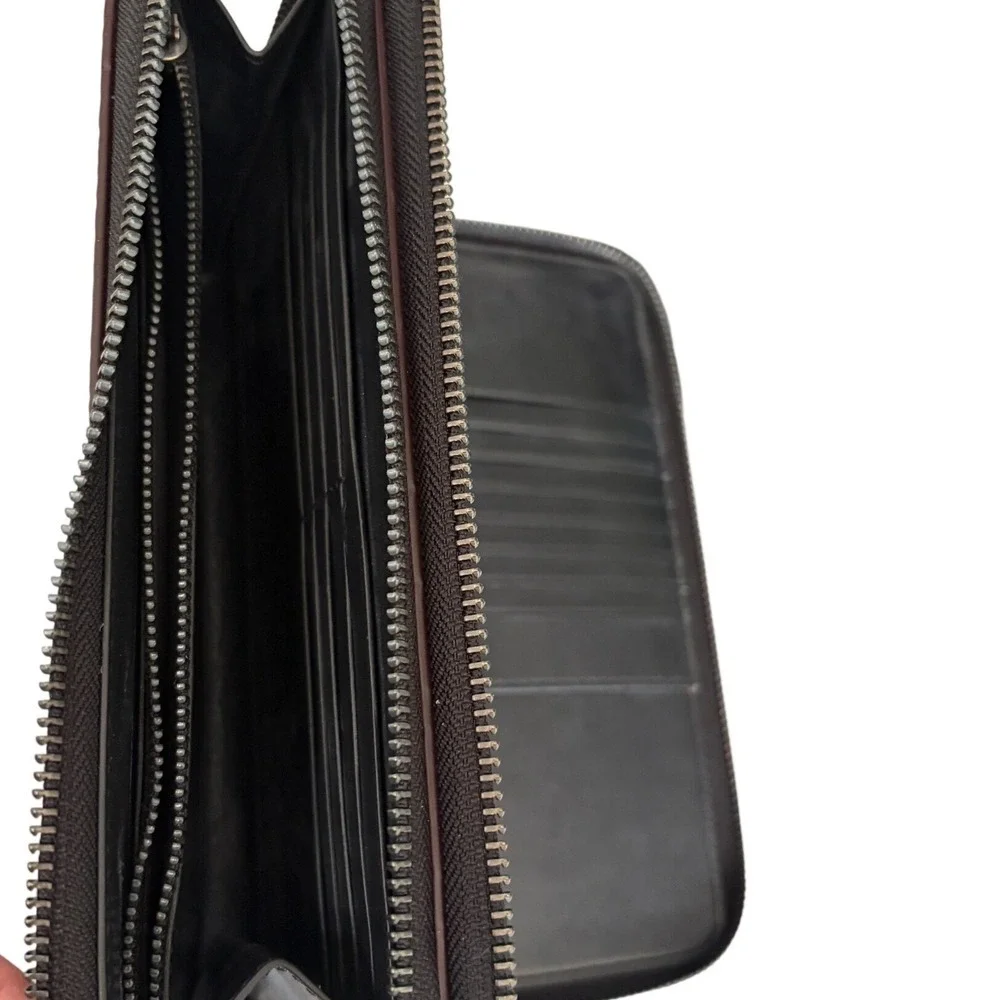 Coach Black Leather Double Zip Travel Organizer Wallet Wristlet EB7104